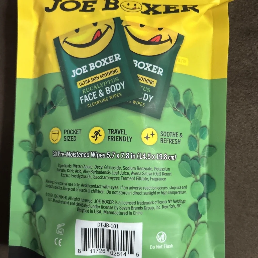 Joe Boxer Lot 1 Face‎ Body Wipes & 1 Flushable Wipes